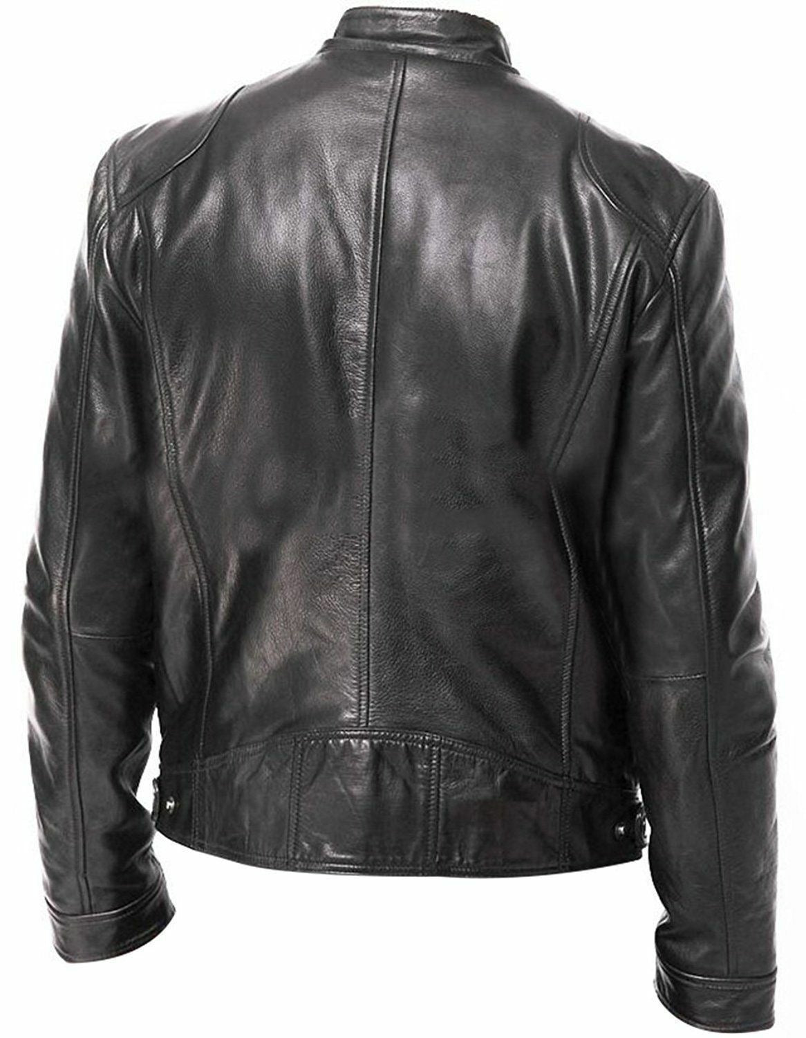 PU Leather Jacket Slim Fit Zipper Front Coat For Men - Business Style