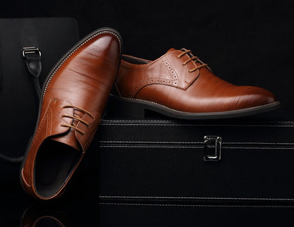 Men's Leather Shoes - Dress Business Casual Shoes With Durable Rubber Sole