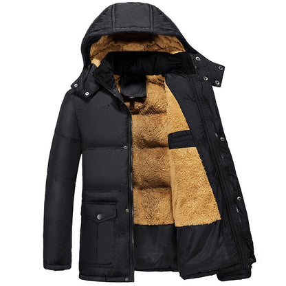 Velvet Padded Jacket Men’s Winter | Hooded Double Breasted Warm Coat