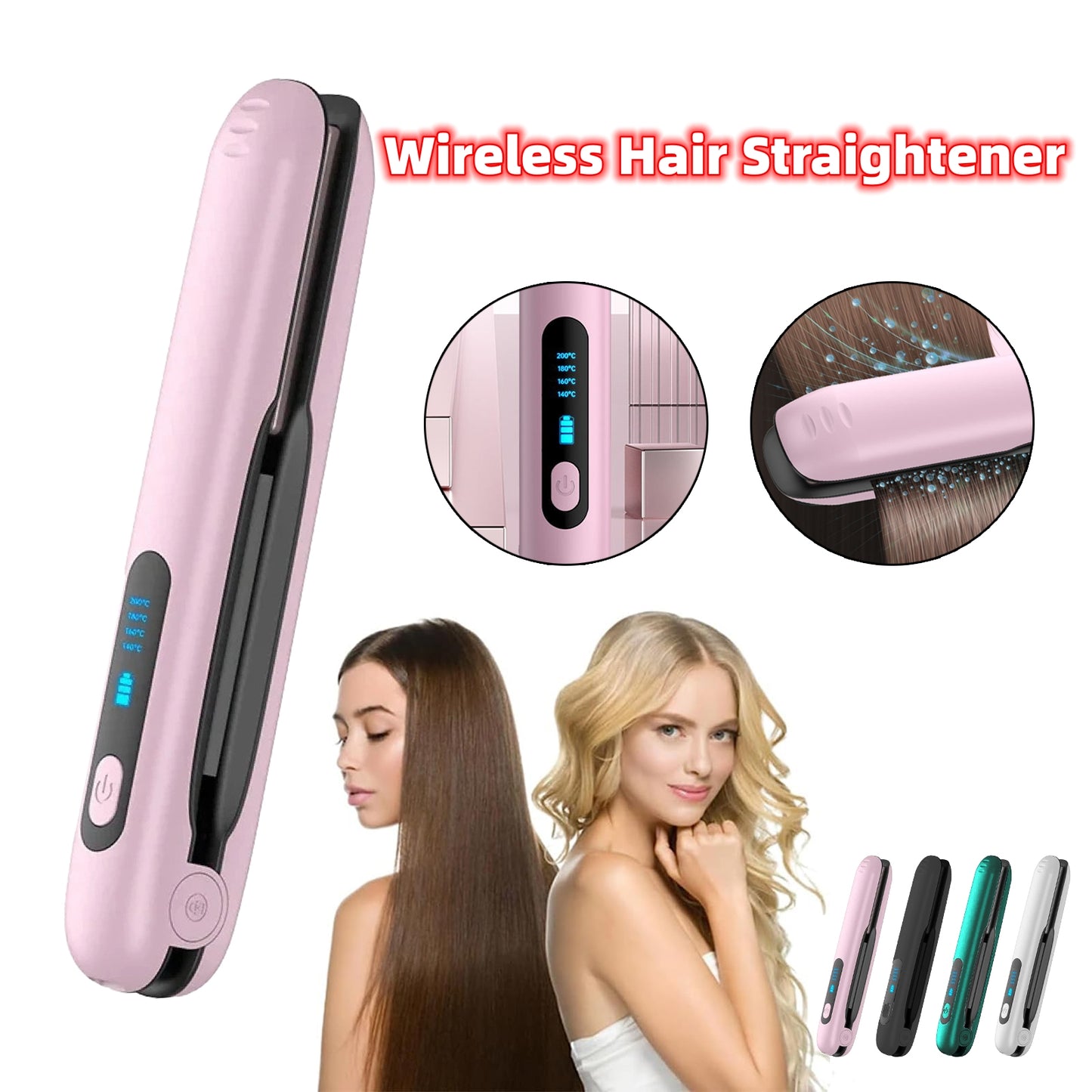 Wireless Hair Straightener - Portable Cordless Flat Iron With USB Rechargeable Battery