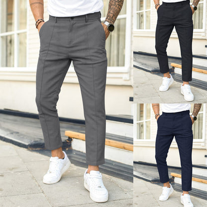 Casual Suit Pants For Men | Slim Fit Double Fold Cotton Blend Trousers