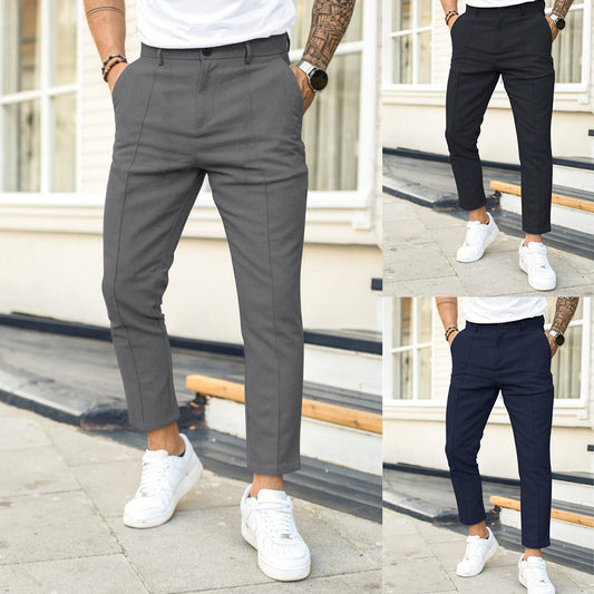 Casual Suit Pants For Men | Slim Fit Double Fold Cotton Blend Trousers