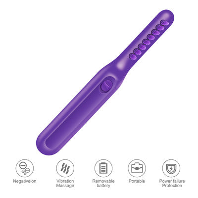 Purple handheld device with vibration massage, removable battery, and power failure protection