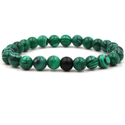 Malachite Bracelets - Elastic Strand Jewelry With Black Matte Green Beads
