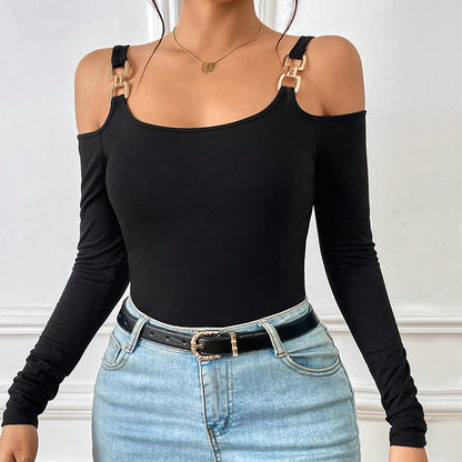 Off Shoulder Top - Slim Fit Pullover With Metal Hook Detail | Spring Fashion