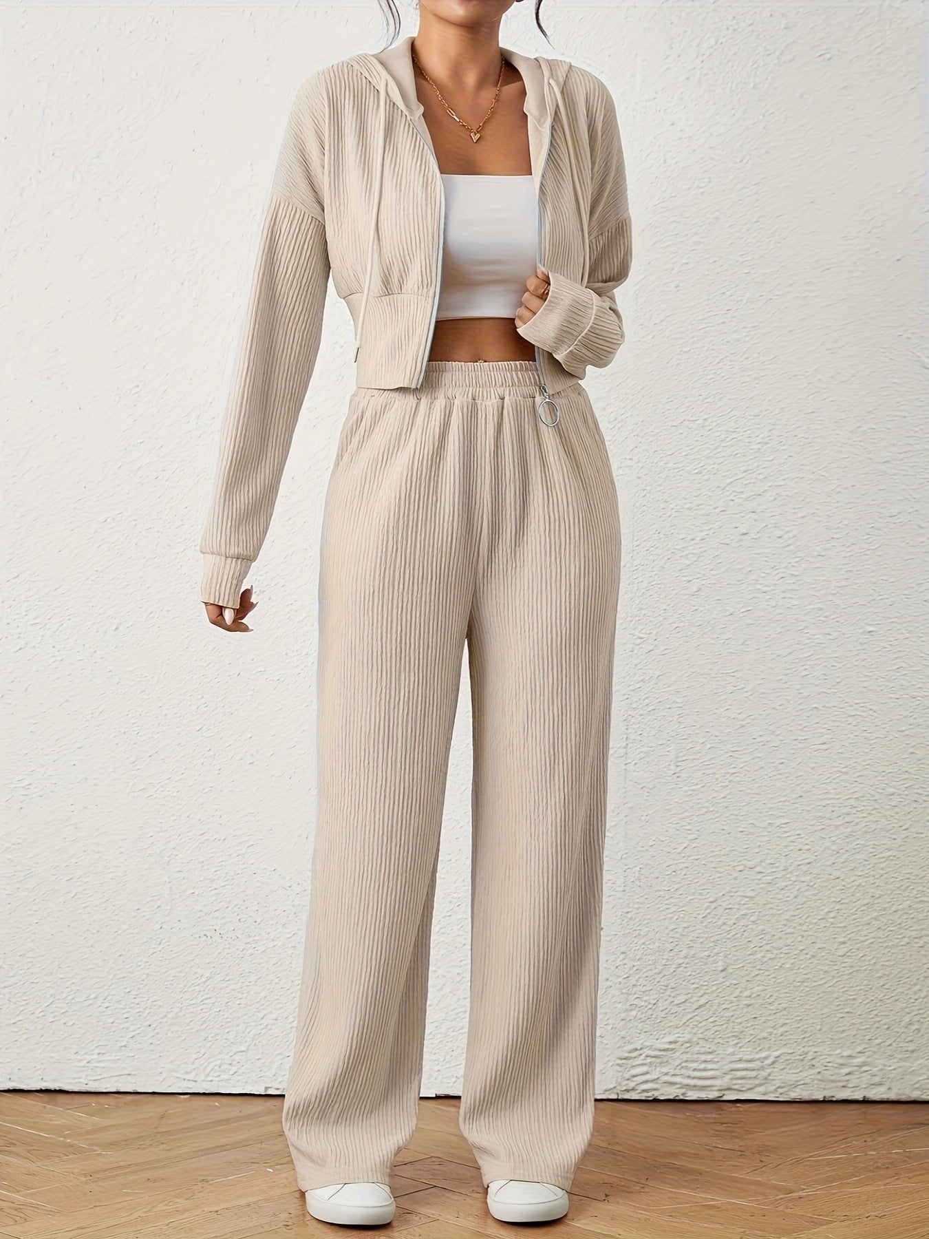 Women's Solid Color Top And Pants Set