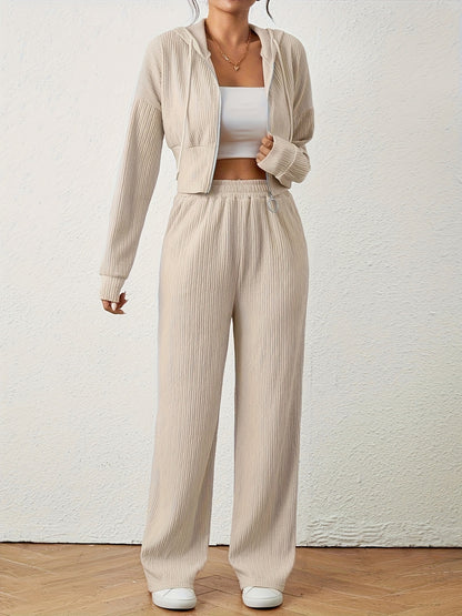 Women's Solid Color Top And Pants Set