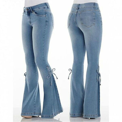 Mid Waisted Jeans - Stretch Denim Plus Size Ladies Trousers With Button Fly