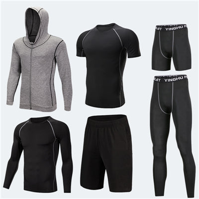 Compression Running Tights Men – 7pcs Workout Clothes Set With Muscle Support