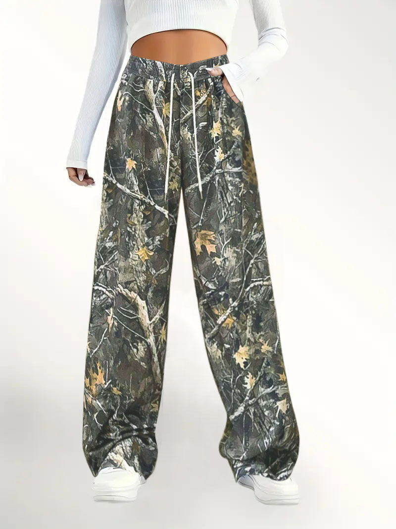 Camouflage Print Pants | Women's Casual Wide Leg Trousers With Elastic Waist