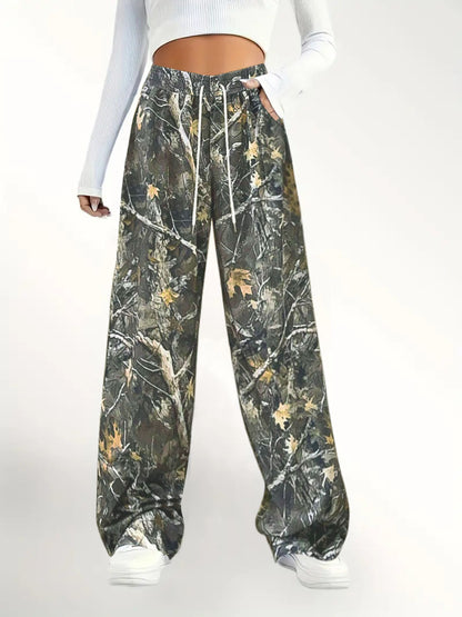 Camouflage Print Pants | Women's Casual Wide Leg Trousers With Elastic Waist