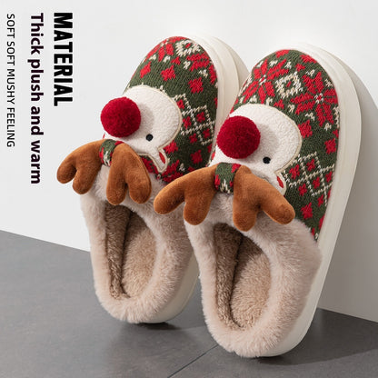 Women's Cotton Slippers – Plush Non Slip Christmas Elk Footwear With PVC Sole