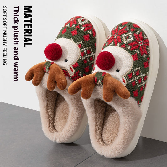 Women's Cotton Slippers – Plush Non Slip Christmas Elk Footwear With PVC Sole
