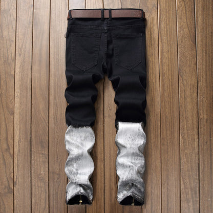 Men's Jeans - Straight Leg Cotton Denim Trousers With Zipper Fly