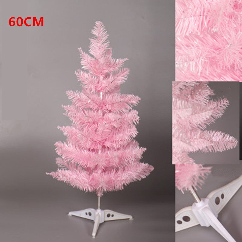 60cm artificial pink Christmas tree with white stand against gray background