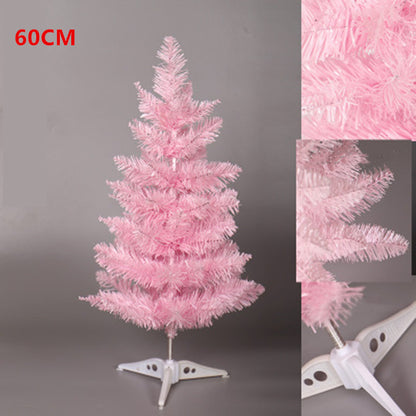 60cm artificial pink Christmas tree with white stand against gray background