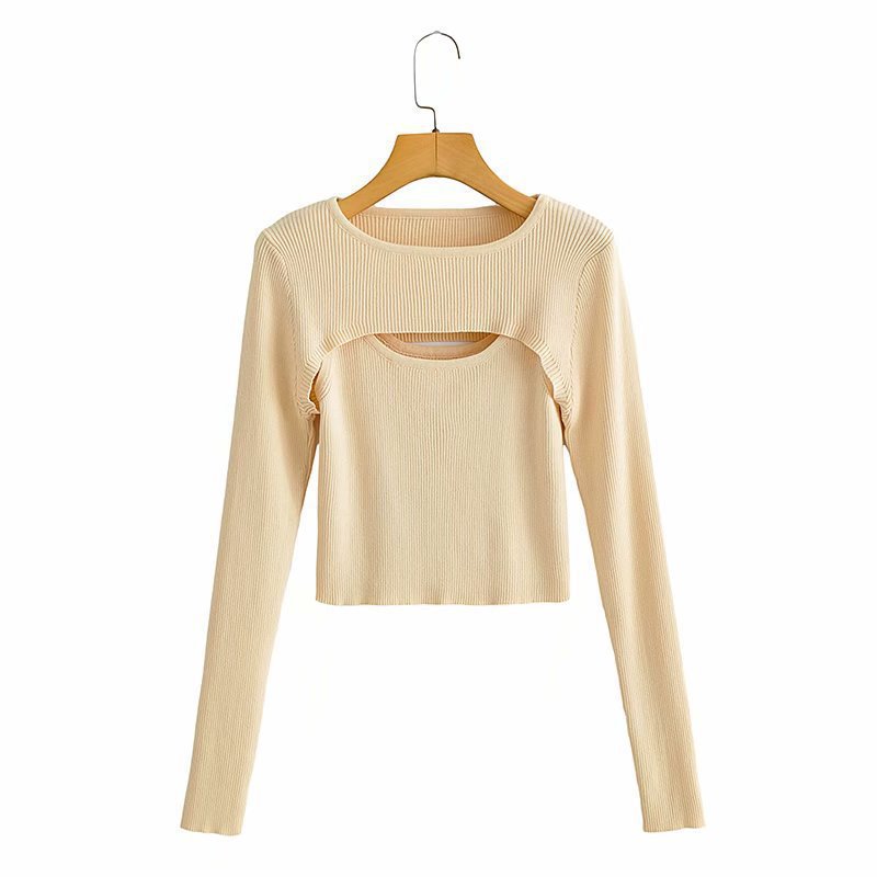 Women's Solid Color Versatile Slim Layering Short Long Sleeve Knit Sweater