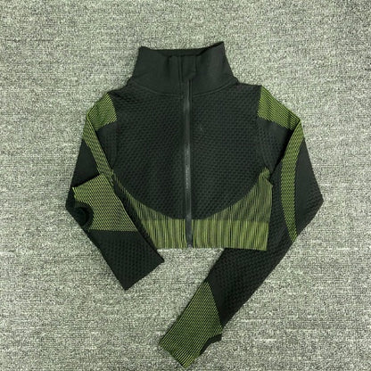 Female Yoga Sets - Long Sleeve Zipper Workout Jacket With Nylon Spandex