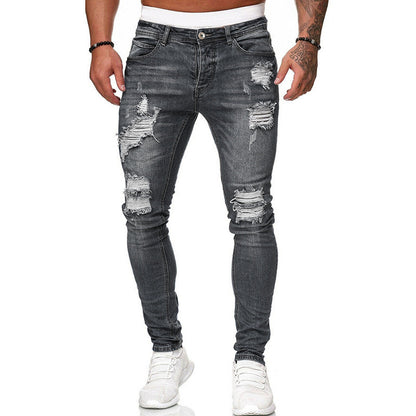 Ripped Skinny Jeans | Vintage Wash Denim | Men's Slim Fit Casual Pencil Pants