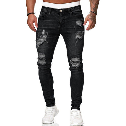 Ripped Skinny Jeans | Vintage Wash Denim | Men's Slim Fit Casual Pencil Pants