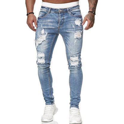 Ripped Skinny Jeans | Vintage Wash Denim | Men's Slim Fit Casual Pencil Pants
