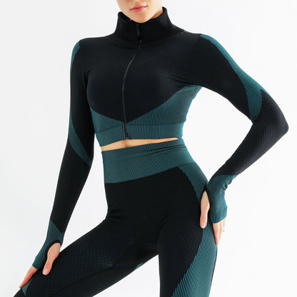 Female Yoga Sets - Long Sleeve Zipper Workout Jacket With Nylon Spandex