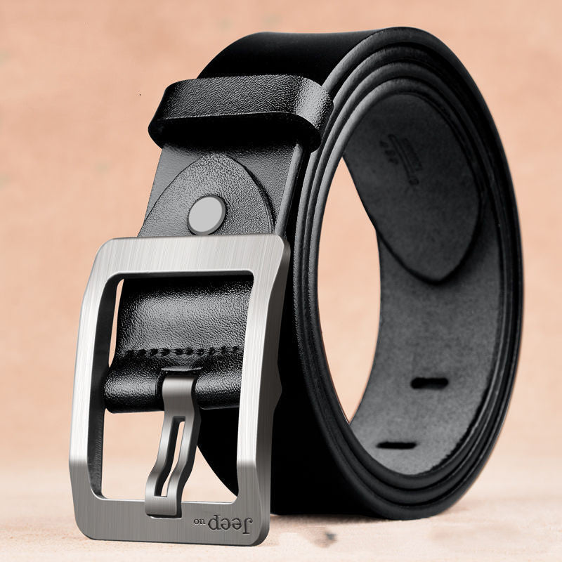 Cowhide Belt Men | Two Layer Retro Style Leather Belt With Needle Buckle