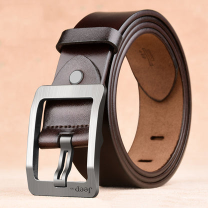 Cowhide Belt Men | Two Layer Retro Style Leather Belt With Needle Buckle