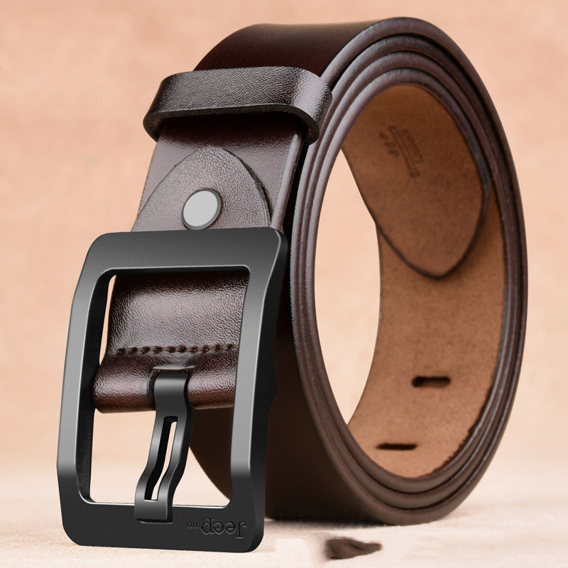 Cowhide Belt Men | Two Layer Retro Style Leather Belt With Needle Buckle