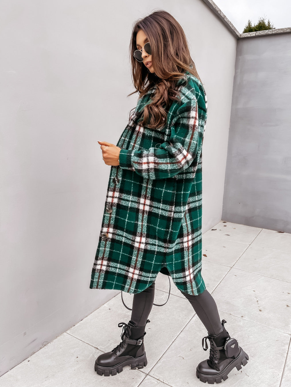 Woolen Coat - Casual Plaid Medium Length Button Front Outerwear
