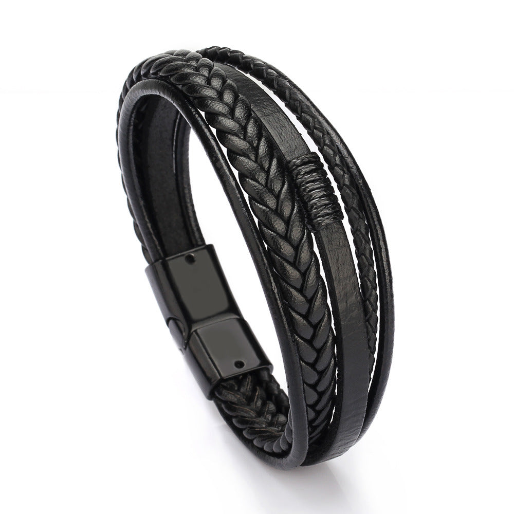 Genuine Leather Bracelet | Classic Men's Leather Wristband With Magnetic Buckle