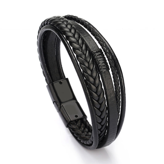 Genuine Leather Bracelet | Classic Men's Leather Wristband With Magnetic Buckle