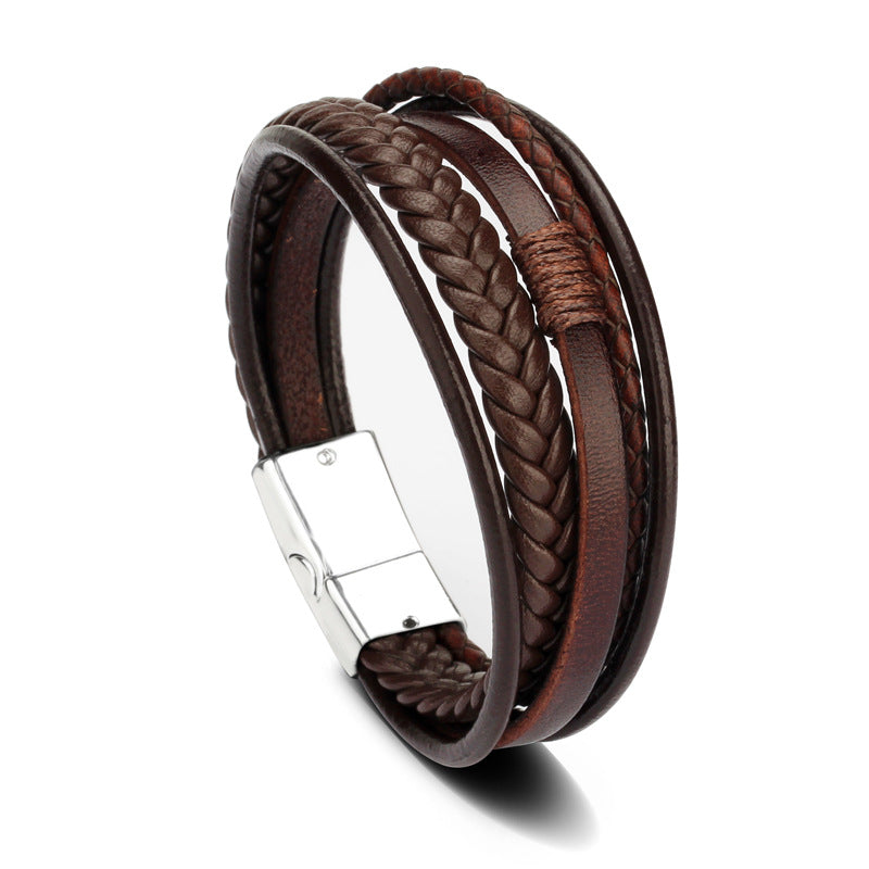 Genuine Leather Bracelet | Classic Men's Leather Wristband With Magnetic Buckle