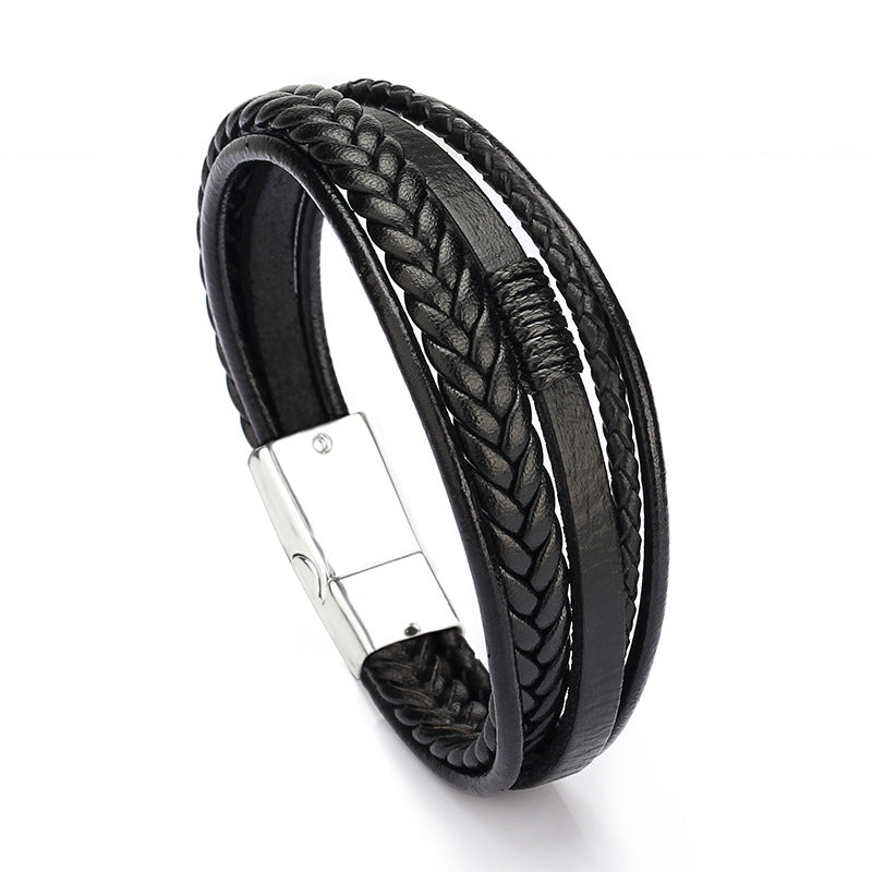 Genuine Leather Bracelet | Classic Men's Leather Wristband With Magnetic Buckle
