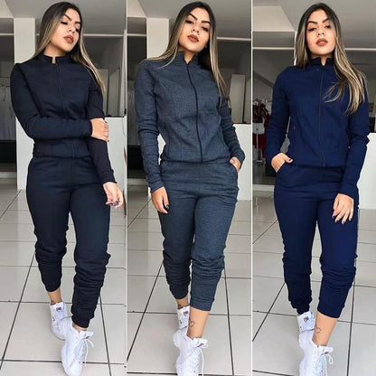 Womens Pantsuit Set - Long Sleeve Two Piece Outfit With Stretch Spandex Fabric