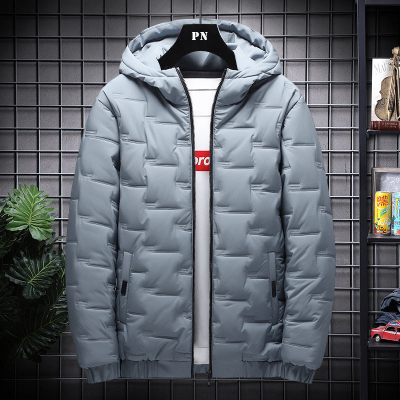 Men's Warm Hooded Jacket - Lightweight Cotton Polyester Fiber Coat