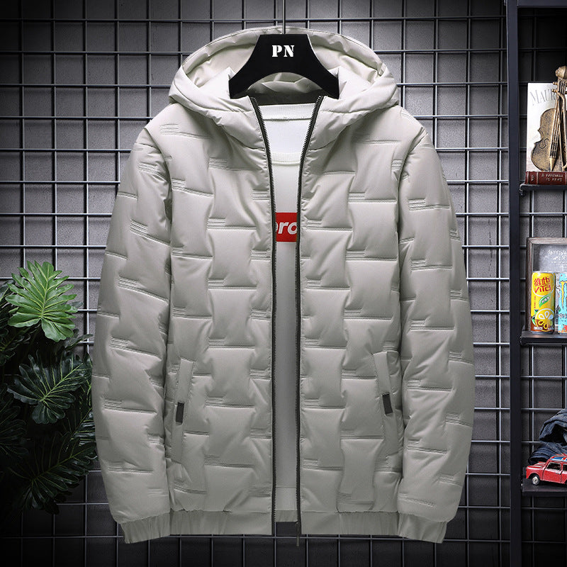 Men's Warm Hooded Jacket - Lightweight Cotton Polyester Fiber Coat