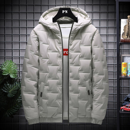 Men's Warm Hooded Jacket - Lightweight Cotton Polyester Fiber Coat