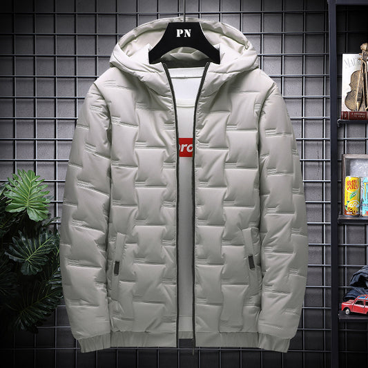 Men's Warm Hooded Jacket - Lightweight Cotton Polyester Fiber Coat