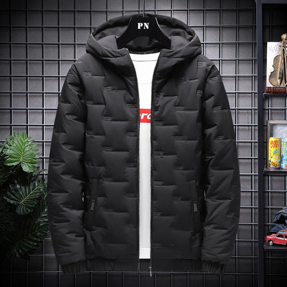Men's Warm Hooded Jacket - Lightweight Cotton Polyester Fiber Coat