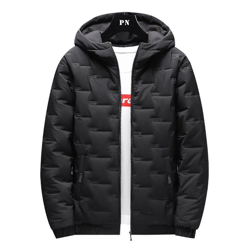 Men's Warm Hooded Jacket - Lightweight Cotton Polyester Fiber Coat