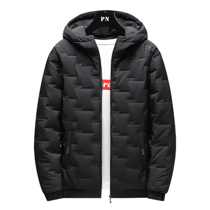 Men's Warm Hooded Jacket - Lightweight Cotton Polyester Fiber Coat