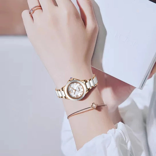Ceramic Ladies Watches | Waterproof Quartz Movement | Rose Gold Ceramic Strap