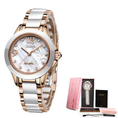 Ceramic Ladies Watches | Waterproof Quartz Movement | Rose Gold Ceramic Strap