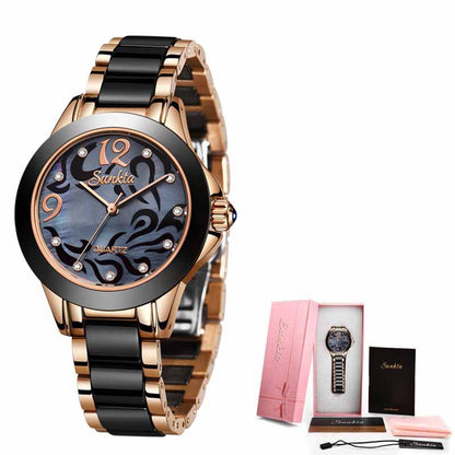 Ceramic Ladies Watches | Waterproof Quartz Movement | Rose Gold Ceramic Strap