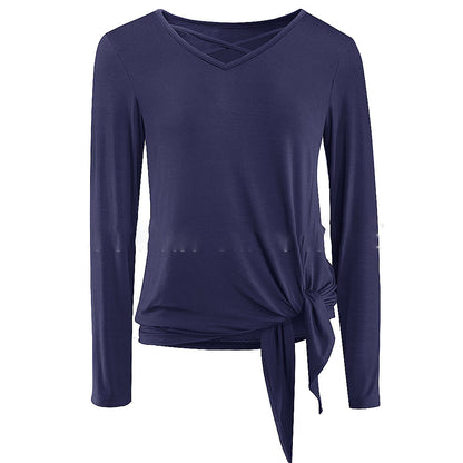 Women Casual T-Shirts - Long Sleeve Bandage Style Tee With Hollow Stitching