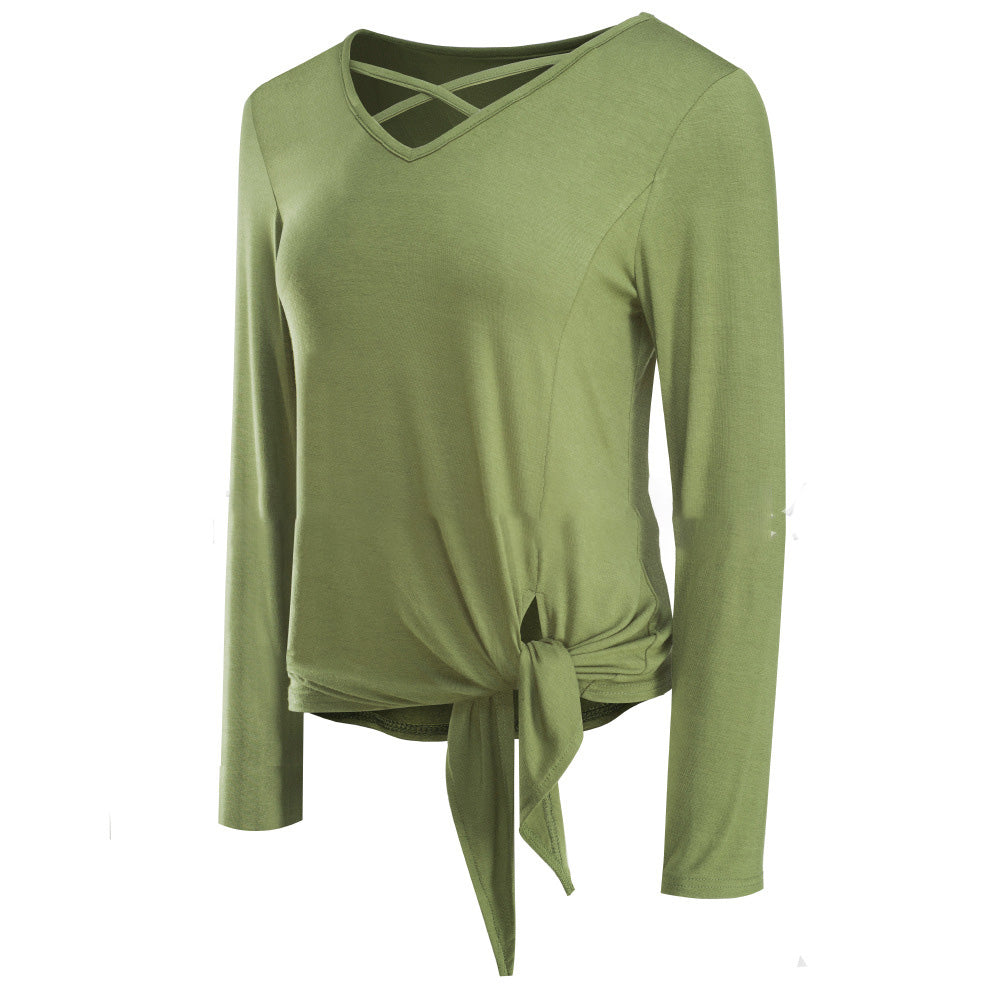 Women Casual T-Shirts - Long Sleeve Bandage Style Tee With Hollow Stitching