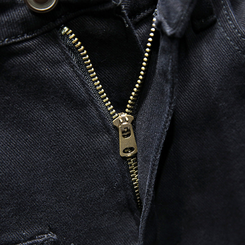 Black Ripped Jeans Men | Stretch Casual Black Denim | Hand Painted Distressed Pants