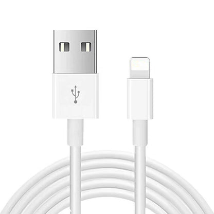 White USB to Lightning cable for charging and data transfer, coiled neatly on white background