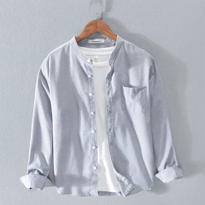Stand-Up Collar Shirt - Long Sleeve Cotton Linen Fabric, Breathable Hemp Blend